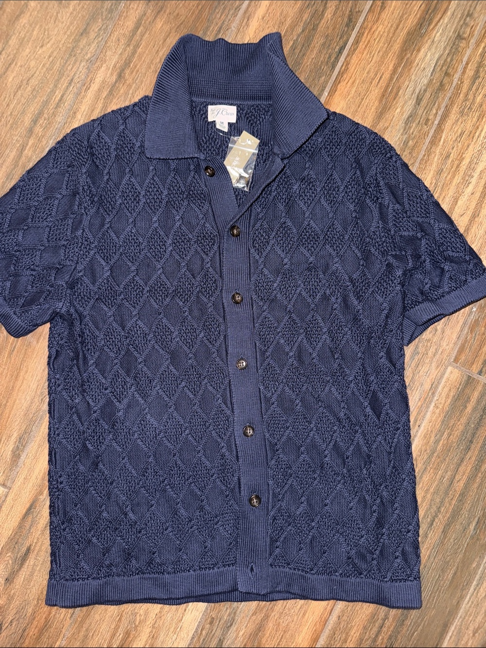 J. Crew Men's Navy Short-Sleeve Button-Down Knit Shirt
